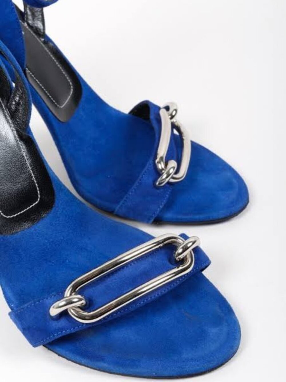 Balenciaga Electric Blue Suede Heels Silver Hardware Ankle Strap Sandal - Picture 9 of 9